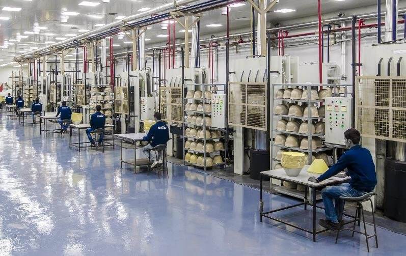 Production line assembling ballistic components